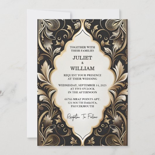  Retro Arabisch Exotisch Bold Damask Bruiloft Kaart (Voorkant)