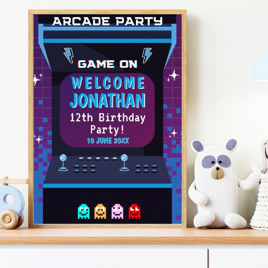Retro Arcade Birthday  | Game On Party Decor Poster