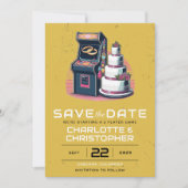 Retro arcade bruiloft save the date (Voorkant)