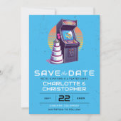 Retro arcade bruiloft save the date (Voorkant)