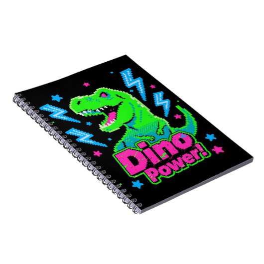 Retro Arcade Dino Power Pixel T-Rex Notitieboek (Rechterzijde)