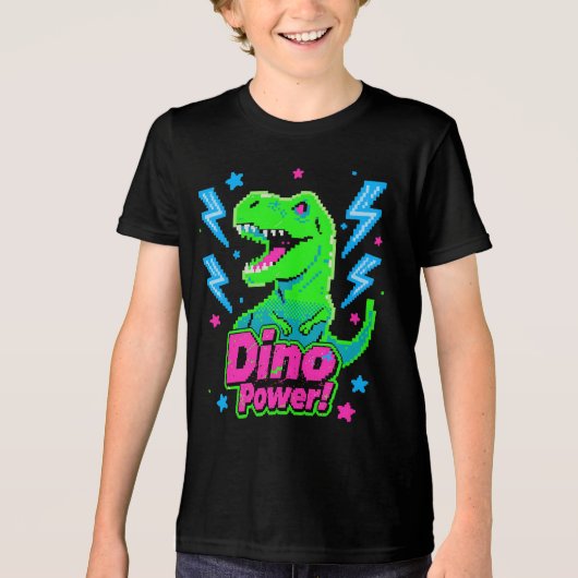 Retro Arcade Dino Power Pixel T-Rex Tri-Blend Shirt (Voorkant)