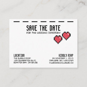 retro arcade GAMER BRUILOFT save the date RED LOVE Informatiekaartje