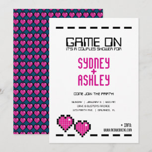 retro arcade GAMER WEDDING koppel douche PINK LOVE Kaart