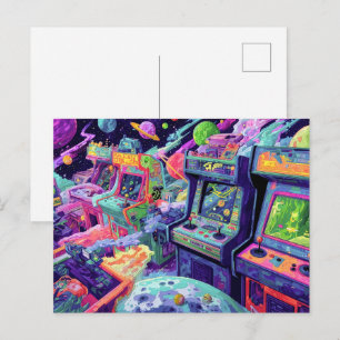 Retro Arcade Machines in de Ruimte Briefkaart