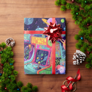 Retro Arcade Machines in de Ruimte Cadeaupapier