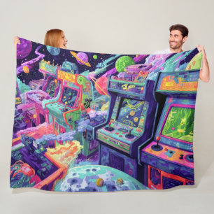 Retro Arcade Machines in de Ruimte Fleece Deken