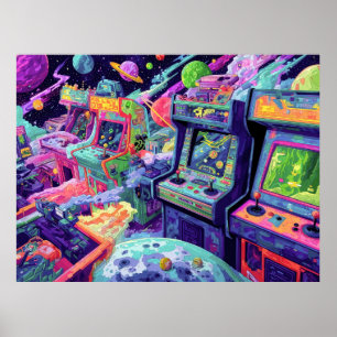 Retro Arcade Machines in de Ruimte Poster