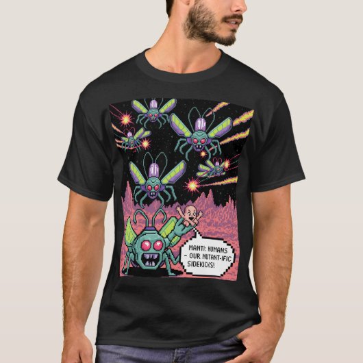 Retro Arcade Manti Aliens Pixel Art - Funny Defend T-shirt (Voorkant)
