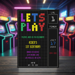 Retro Arcade Spel Kinder 1e Verjaardagsfeest Kaart