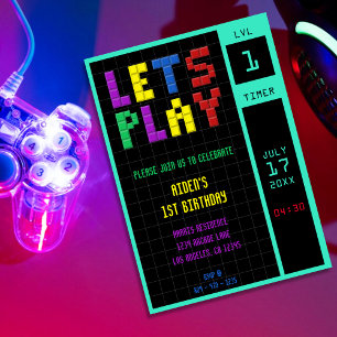 Retro Arcade Spel Kinder 1e Verjaardagsfeest Kaart