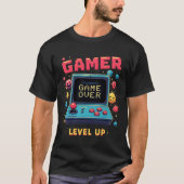 Retro Arcade "Time to Level Up" Pixel Art T-shirt (Voorkant)