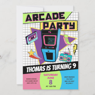Retro Arcade Verjaardagsfeestje Gamer Jongen Meisj Kaart