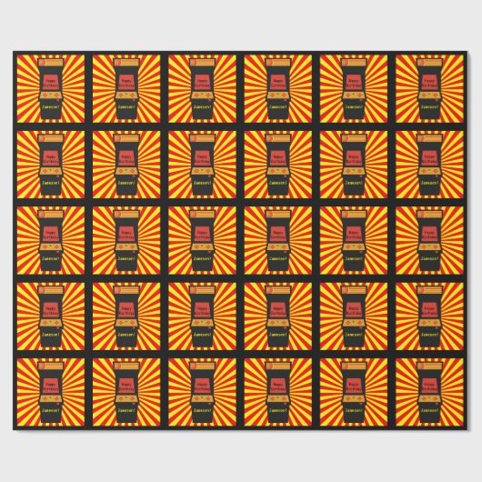 Retro Arcade Video Game Aangepaste verjaardag Cadeaupapier (Vlak)