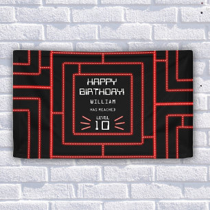 Retro Arcade Videogame Neon Kids Verjaardag Spandoek