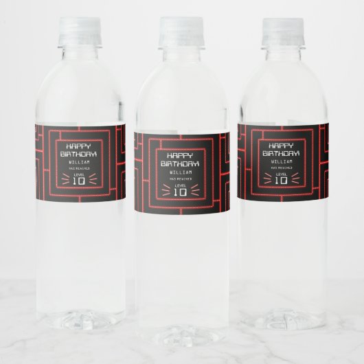 Retro Arcade Videogame Neon Kids Verjaardag Waterfles Etiket (Flessen)