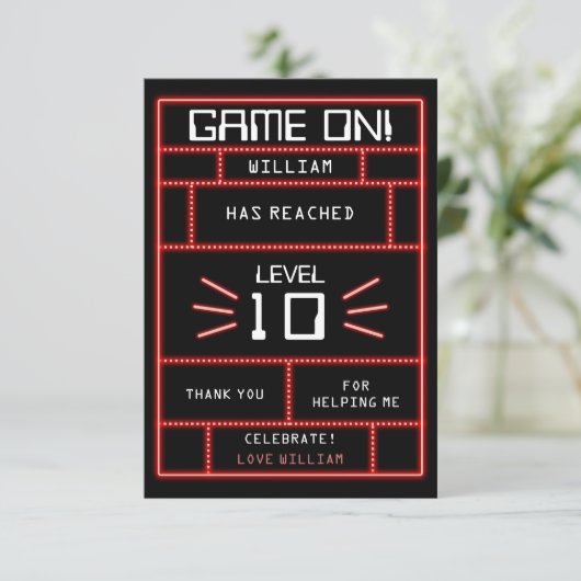 Retro Arcade Videospel Neon Kinderverjaardag Bedankkaart (Staand voorkant)