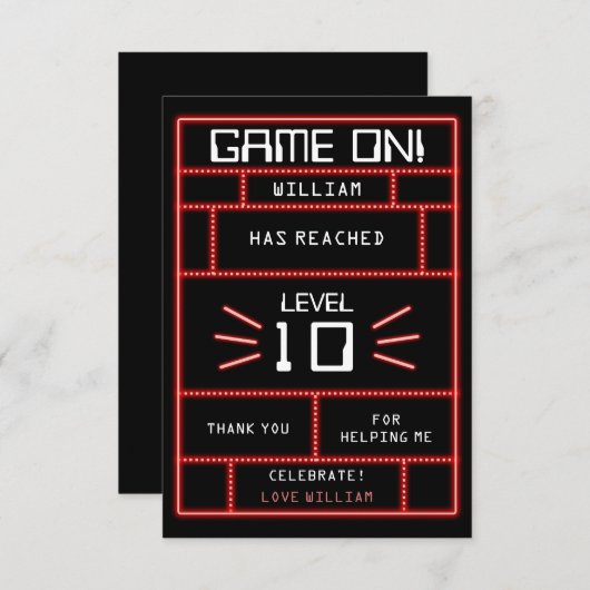 Retro Arcade Videospel Neon Kinderverjaardag Bedankkaart (Voorkant / Achterkant)