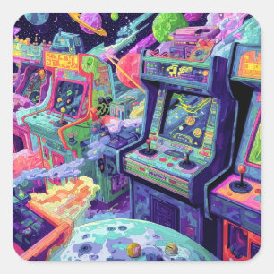 Retro Arcademachines in de Ruimte Vierkante Sticker