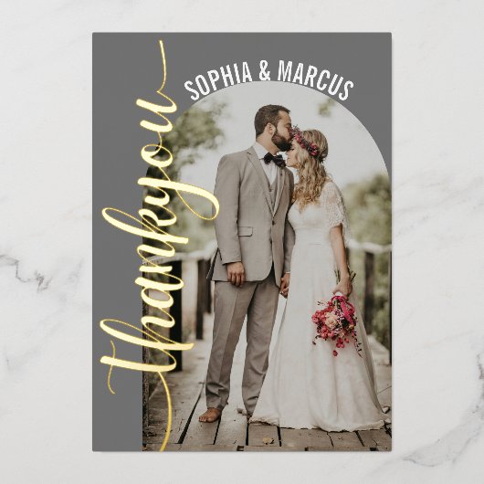 Retro Arch Elegante trouwfoto Dank u kaart (Voorkant)