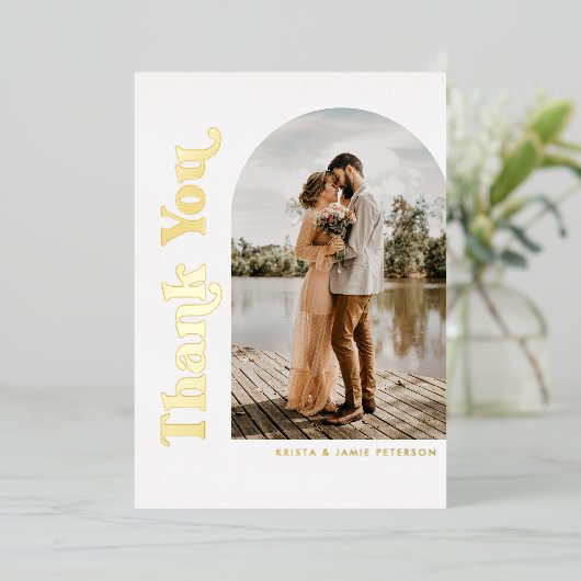 Retro Arch Foto FOLIE Weddenschap Hartelijk dank Folie Uitnodiging (Staand Voorkant)