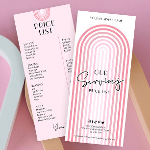 Retro Arch Girly Pink Trendy Beauty PMU prijslijst Reclamekaart