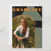 Retro Arch Green Orange 2 Photo Grad Faire-part (Devant)