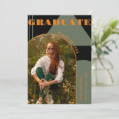 Retro Arch Green Orange 2 Photo Grad Faire-part (Debout devant)