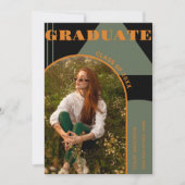 Retro Arch Groen & Oranje Foto Afstuderen Kaart (Voorkant)