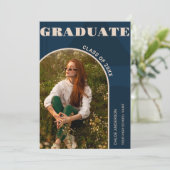Retro Arch Navy Blue Foto Afstuderen Kaart (Staand voorkant)