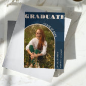 Retro Arch Navy Blue Photo Graduation Faire-part