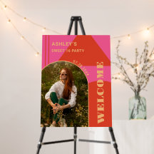 Retro Arch rose & orange Photo Sweet 16 Anniversai