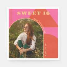 Retro Arch Roze & Sinaasappel Foto Sweet 16 Verjaa