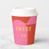 Retro Arch Roze & Sinaasappel Sweet 16 Verjaardag Papieren Bekers (Voorkant)