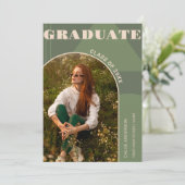 Retro Arch Sage Green Photo Grad Faire-part (Debout devant)