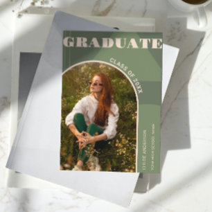 Retro Arch Sage Green Photo Grad Faire-part