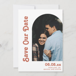 Retro Arch & Type Terracotta QR Code Weduwschap me Save The Date