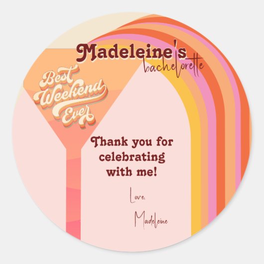 Retro Arch  Zonsondergang Abstract Bachelorette Ronde Sticker (Voorkant)