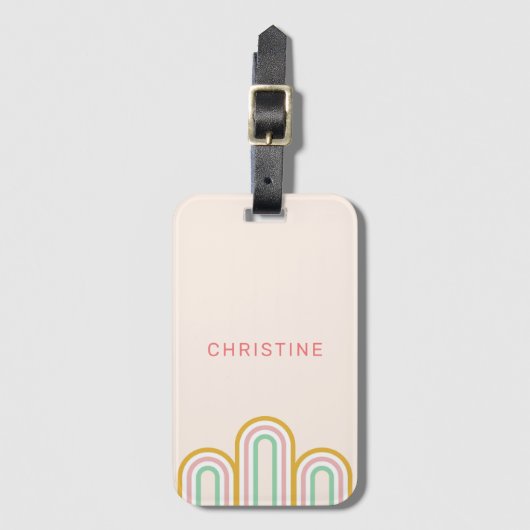 Retro Arched Stripes Pastel Roze Minimaal Bagagelabel (Voorkant (verticaal))