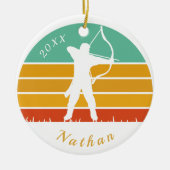 Retro Archery Theme Bow Arrow Archers Name Dated  Keramisch Ornament (Voorkant)