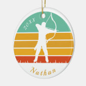Retro Archery Theme Bow Arrow Archers Name Dated  Keramisch Ornament (Links)