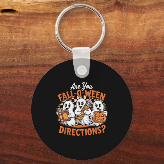 Retro Are You Fall O Ween Directions Ghost Hallowe Sleutelhanger (Voorkant)