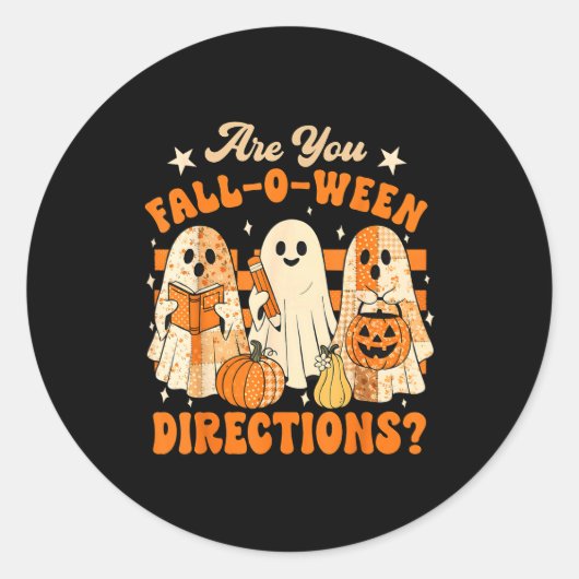 Retro Are You Fall O Ween Directions Teacher Hallo Ronde Sticker (Voorkant)