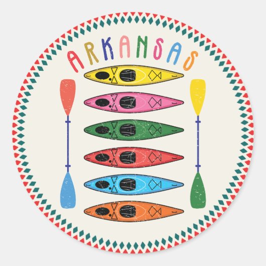 Retro Arkansas Kayaking Ronde Sticker (Voorkant)