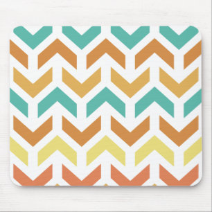 Retro Arrows Chevron Sinaasappel Blauwgroen Goud Muismat