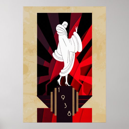 Retro  art Deco 1938 Vrouw Poster (Voorkant)