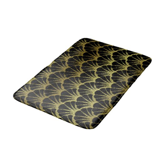 Retro Art Deco Black / Gold Shell Scale Patroon Badmat (Gekanteld)