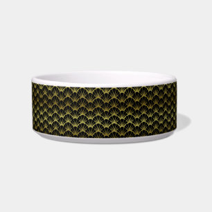 Retro Art Deco Black / Gold Shell Scale Patroon Voerbakje