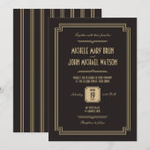 Retro Art Deco Dark Wedding Invitation Kaart (Voorkant / Achterkant)