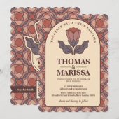 Retro Art Deco Floral Wedding Invitation QR Code (Devant / Derrière)